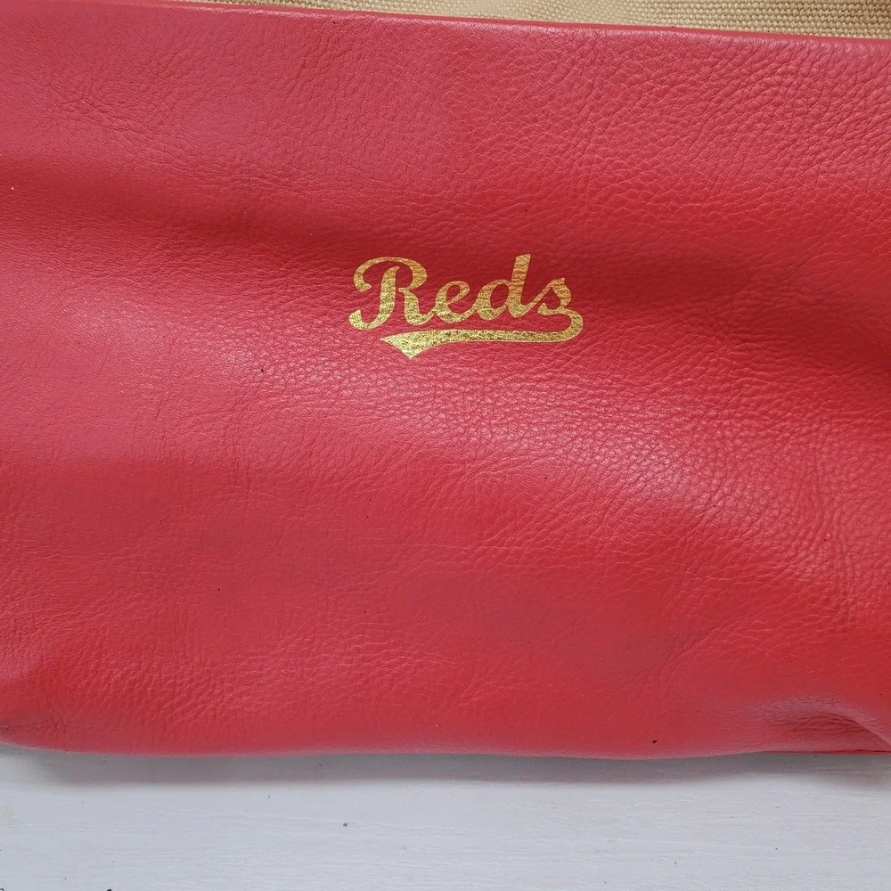 Boulevard Sunday Tote Shopper Carry All Tan Canvas Red Leather Large REDS